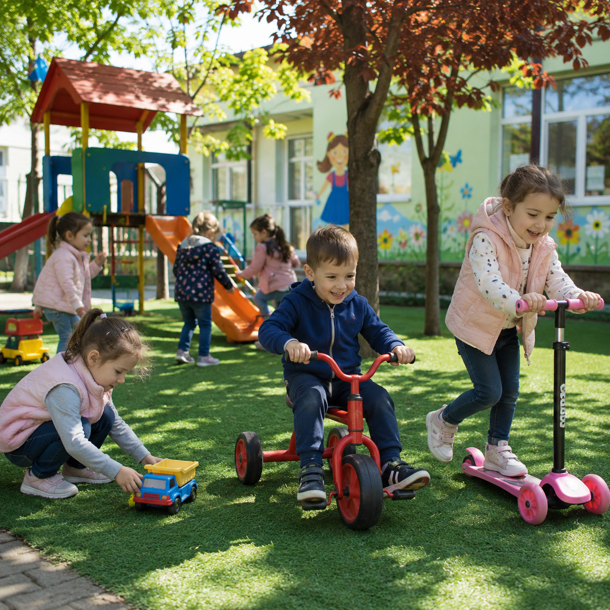 Copii la joacă în parcul din apropierea Academiei Viitorilor Exploratori